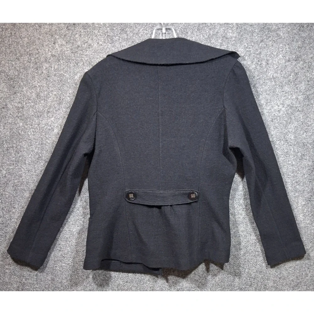 Luii Womens Black 100% Wool Ruffle Double‎ Breasted Blazer Jacket Size S Small